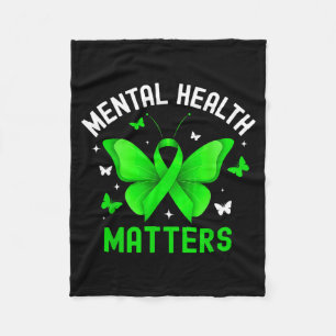 Mental health awareness butterfly ribbon green fleece blanket