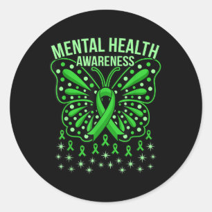 Mental Health Awareness Butterfly Ribbons Supporte Classic Round Sticker