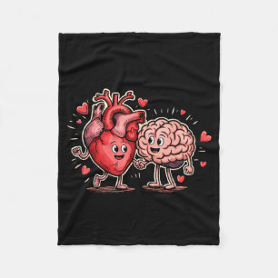 Mental Health Awareness Cute Brain Heart Fleece Blanket