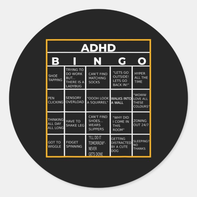 Mental Health Awareness Day Adhd Bingo Fun Gift  Classic Round Sticker (Front)