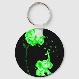 Mental health awareness elephant green flowerMenta Keychain
