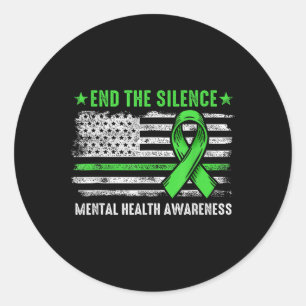 Mental Health Awareness End The Silence Green Us F Classic Round Sticker