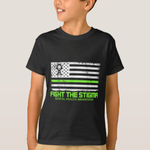 Mental Health Awareness Fight The Stigma Green Rib T-Shirt