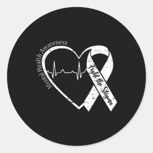 Mental Health Awareness Fight The Stigma Heart Gre Classic Round Sticker