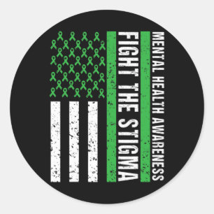 Mental Health Awareness Fight The Stigma Us Flag C Classic Round Sticker