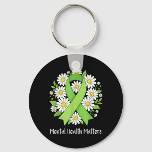 Mental Health Awareness Floral Green Ribbon Keychain
