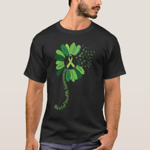 Mental Health Awareness Flying Green Flower Ribbon T-Shirt
