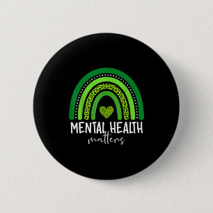 Mental health awareness green rainbow brain 2 inch round button