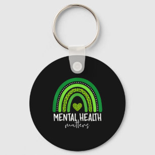 Mental health awareness green rainbow brain keychain