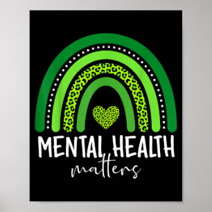 Mental health awareness green rainbow brain poster