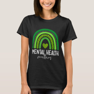 Mental health awareness green rainbow brain T-Shirt