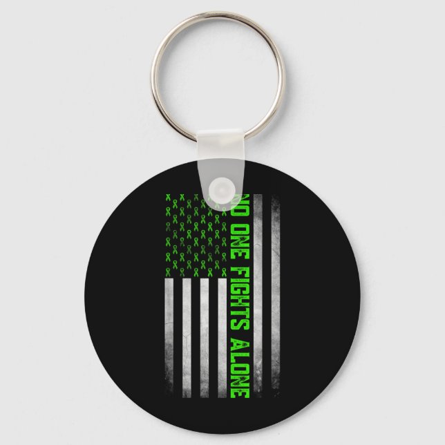 Mental Health Awareness Green Ribbon American Flag Keychain (Front)