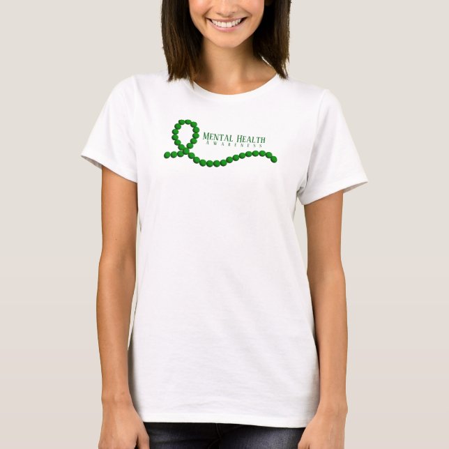 Mental Health Awareness Green Ribbon Beads T-Shirt (Front)