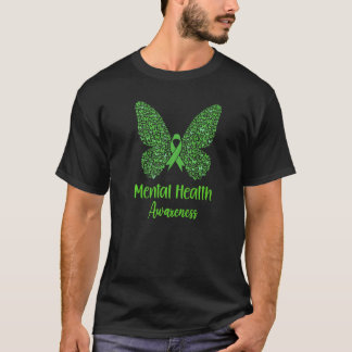 Mental Health Awareness Green Ribbon Butterfly Wom T-Shirt
