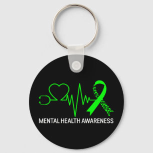 Mental health awareness green ribbon health greenM Keychain