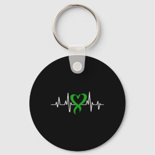 Mental Health Awareness Green Ribbon Heartbeat For Keychain