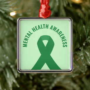 Mental Health Awareness Green Ribbon Metal Ornament