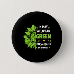 Mental Health Awareness Green Ribbon Sunflower 2 Inch Round Button