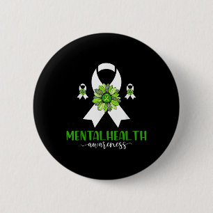 Mental Health Awareness Green Ribbon Sunflower.  2 Inch Round Button