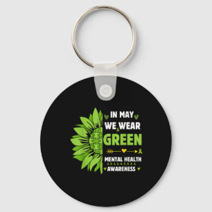 Mental Health Awareness Green Ribbon Sunflower Keychain