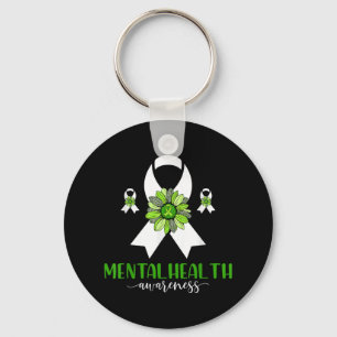 Mental Health Awareness Green Ribbon Sunflower.  Keychain