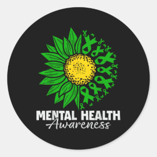 Mental Health Awareness Green Ribbon Sunflower Wom Classic Round Sticker
