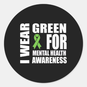 Mental Health Awareness Green Ribbon Support  Classic Round Sticker
