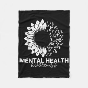 Mental Health Awareness Green Sunflower Women Ment Fleece Blanket