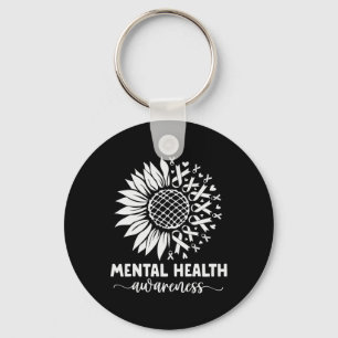 Mental Health Awareness Green Sunflower Women Ment Keychain