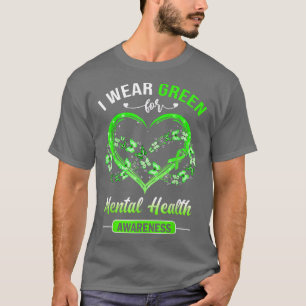 Mental Health Awareness I Wear Green Butterfly Hea T-Shirt
