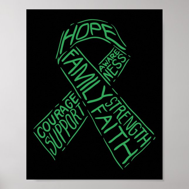 Mental Health Awareness Illness Green Ribbon Words Poster (Front)