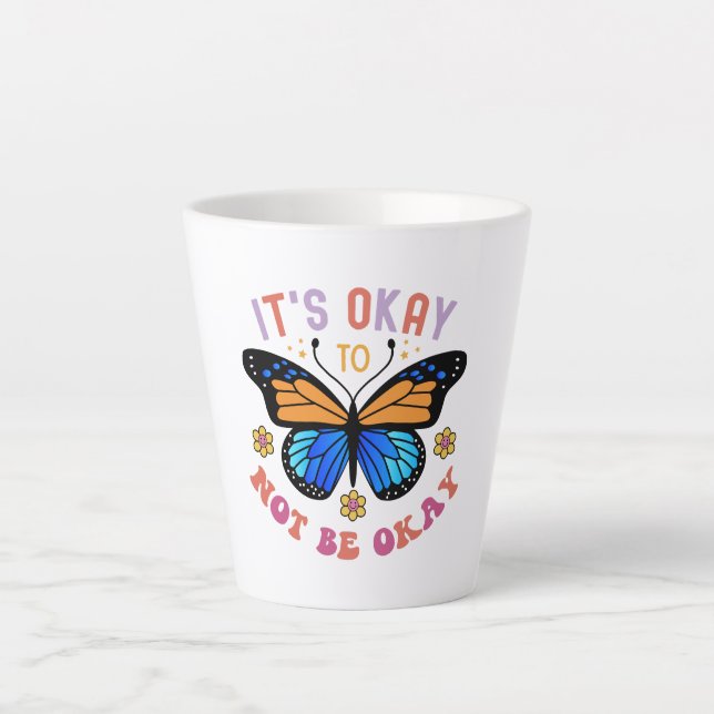 Mental Health Awareness Monarch Butterfly Latte Mug (Front)
