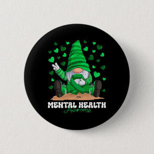 Mental Health Awareness Month Green Ribbon Gnome 2 Inch Round Button