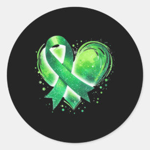 Mental Health Awareness Month Green Ribbon Heart Classic Round Sticker