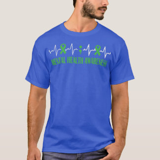 Mental Health Awareness Month Green Ribbon Pulse H T-Shirt