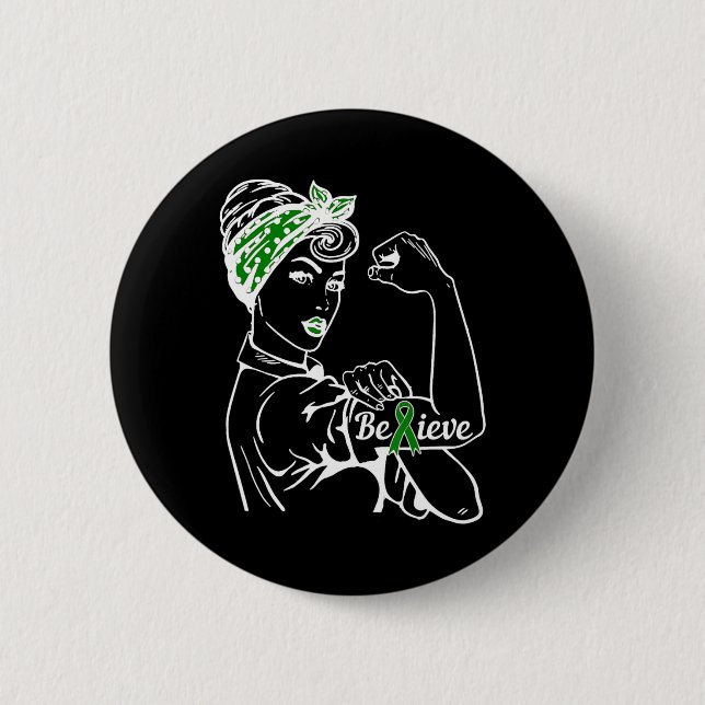 Mental Health Awareness Month Woman Green Ribbon B 2 Inch Round Button (Front)