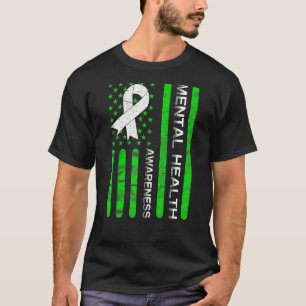 Mental Health Awareness On Back Flag American Men T-Shirt