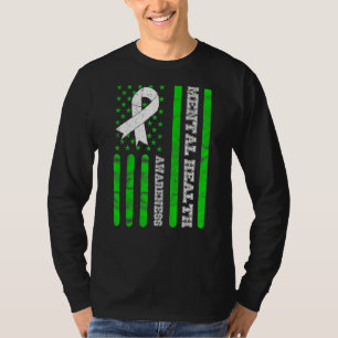 Mental Health Awareness On Back Flag American Men T-Shirt
