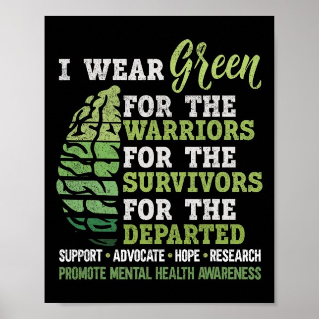 Mental Health Awareness Problems Support I Wear Gr Poster (Front)
