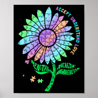 Mental Health Awareness Puzzle Sunflower Poster