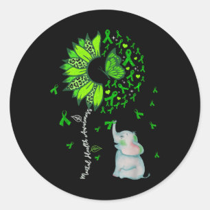 Mental Health Awareness Sunflower Baby Elephant Gr Classic Round Sticker