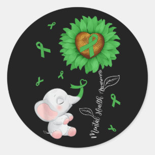 Mental Health Awareness Sunflower Elephant &amp; G Classic Round Sticker
