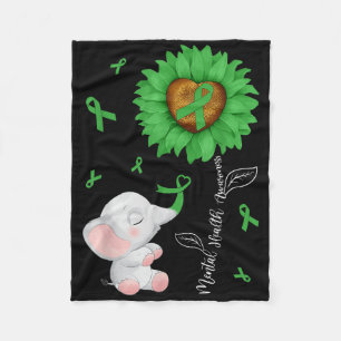 Mental Health Awareness Sunflower Elephant & G Fleece Blanket