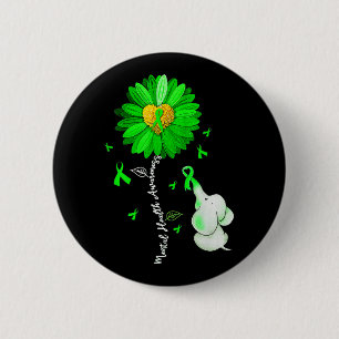 Mental Health Awareness Sunflower Green Ribbon Ele 2 Inch Round Button
