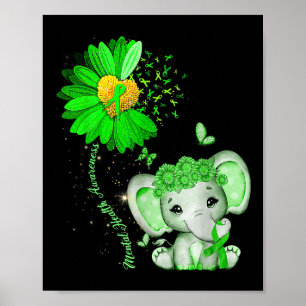 Mental Health Awareness Sunflower Green Ribbon Ele Poster