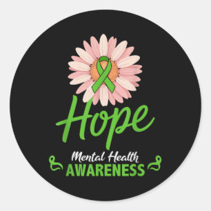 Mental Health Awareness Sunflower Green Ribbon Pos Classic Round Sticker