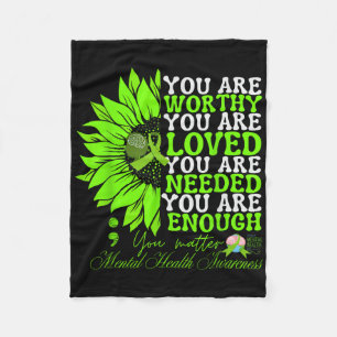 Mental Health Awareness Sunflower Groovy Green Fleece Blanket