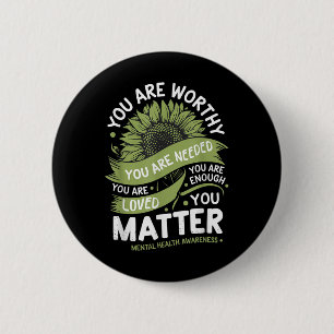 Mental Health Awareness Sunflower Strength Design  2 Inch Round Button