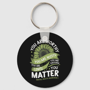 Mental Health Awareness Sunflower Strength Design Keychain