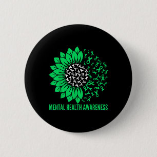 Mental Health Awareness Sunfower Ribbon Green 2 Inch Round Button